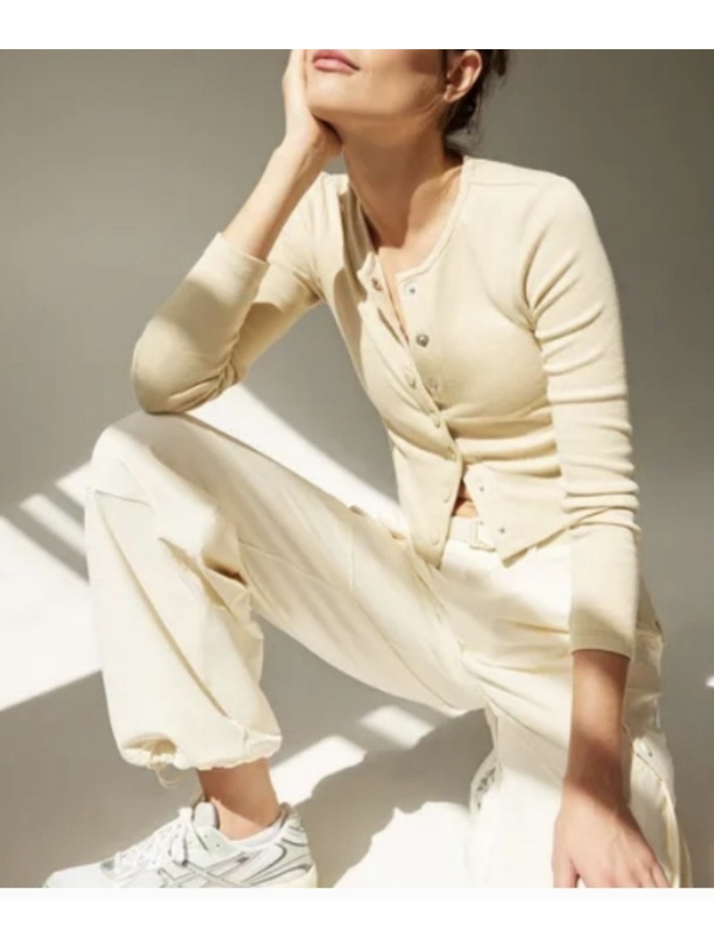 Outdoor Voices Beige Long Sleeve Snap Button Cardigan